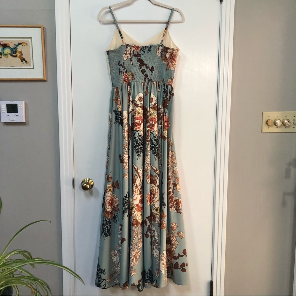 Floral Spaghetti-Strap Maxi Dress in Cream and Sage - Picture 3 of 10